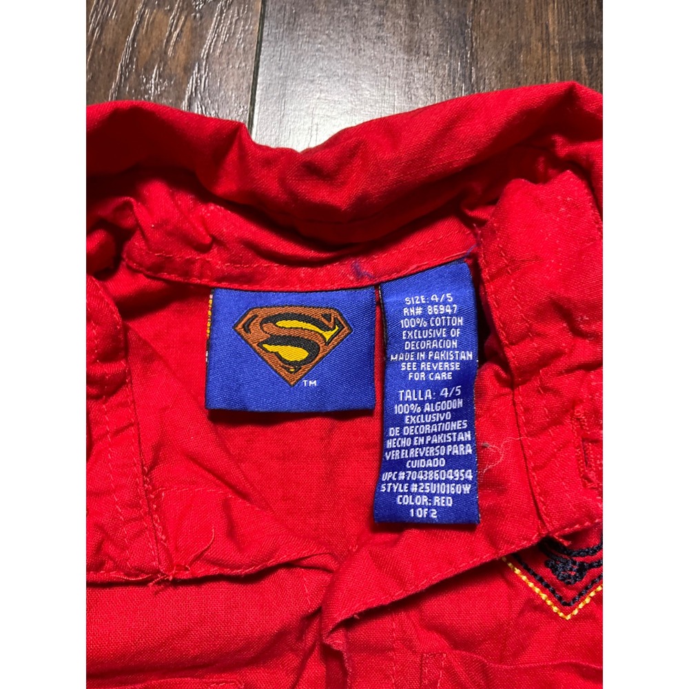 Superman DC Comics Red Button Down Shirt Boys Size 4/5 Short Sleeve Cotton Top - Picture 4 of 6